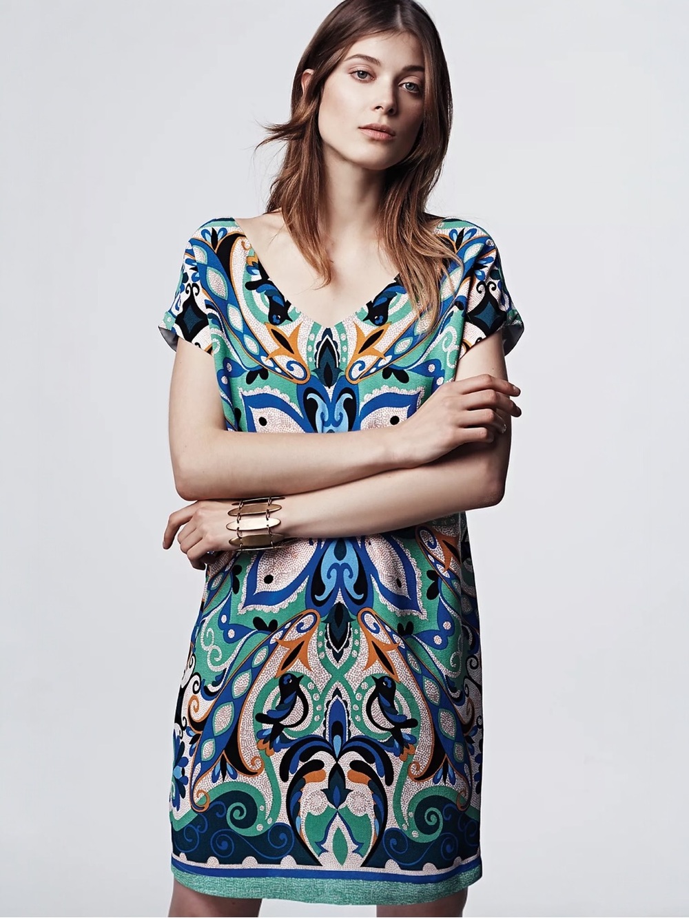 Anthropologie Maeve Bohemian Folksong Bird Print Shift Dress Medium